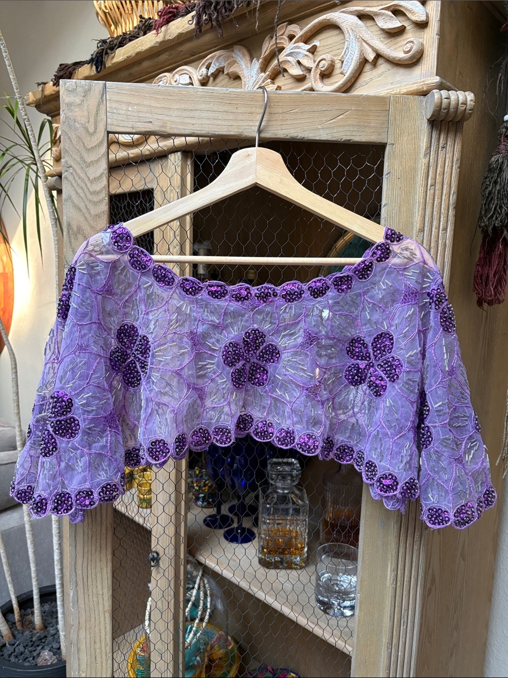 Vintage Purple Sequins and Beaded Floral Capelet